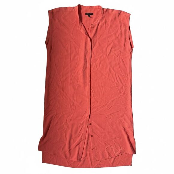 EILEEN FISHER Silk Georgette Sleeveless Mandarin Collar Shift Dress Coral Size S - Picture 3 of 9